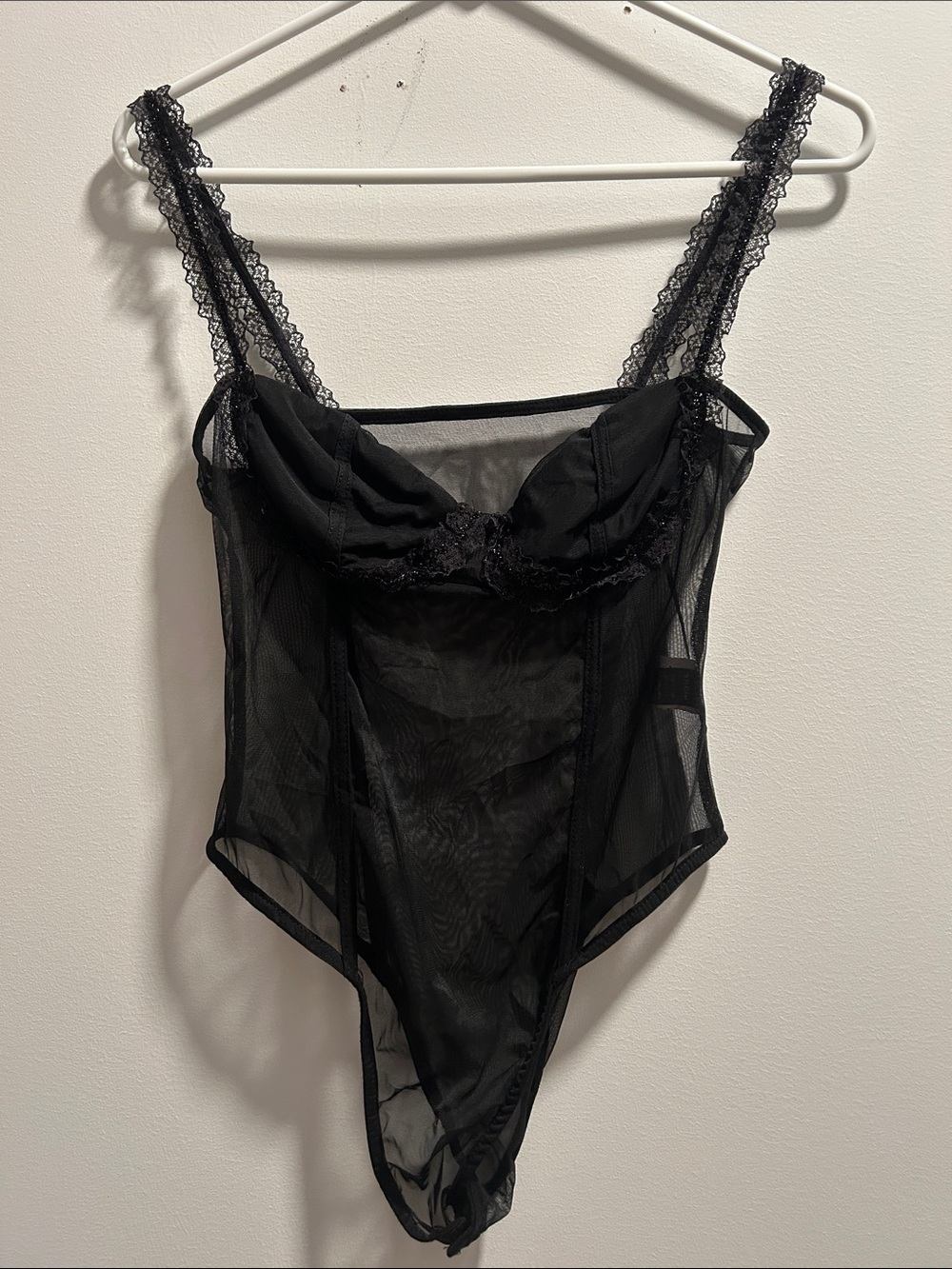 SHEIN Black Sheer Sparkly Lace Bodysuit